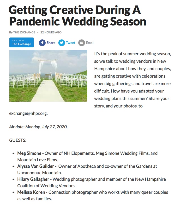 Live on NHPR’s The Exchange – Getting Creative During A Pandemic Wedding Season